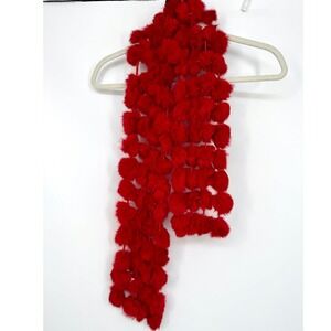 Vintage Dyed Red Rabbit Fur Pom Pom Scarf Wrap Soft Warm Statement Neckpiecem